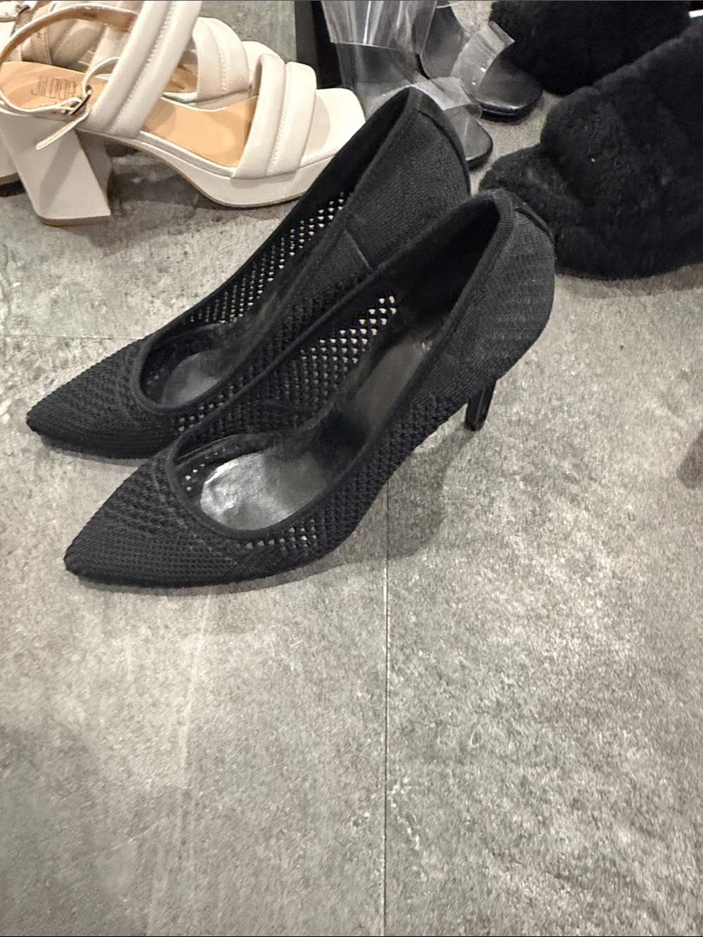 Forever 21 Black Knit Pointed Toe Stiletto Pumps